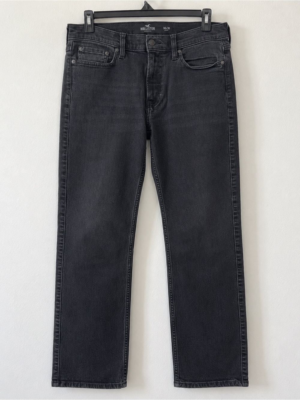 Hollister Men's Washed Black Straight Jeans